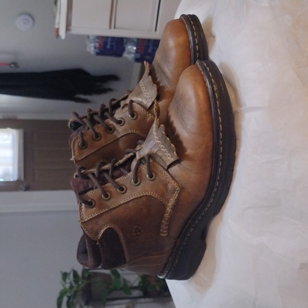 Ariat lace up boots, leather brown, women's size 9.5